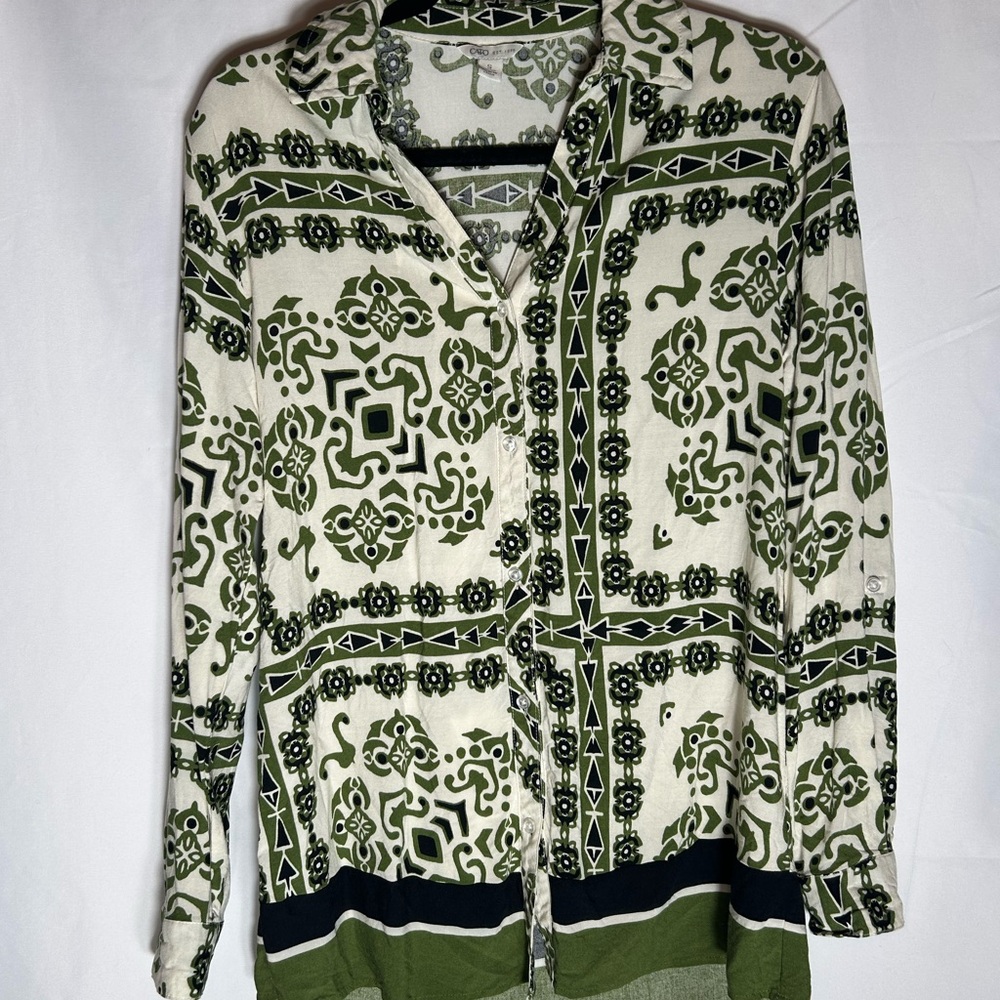 Cato Green and White Patterned Blouse
